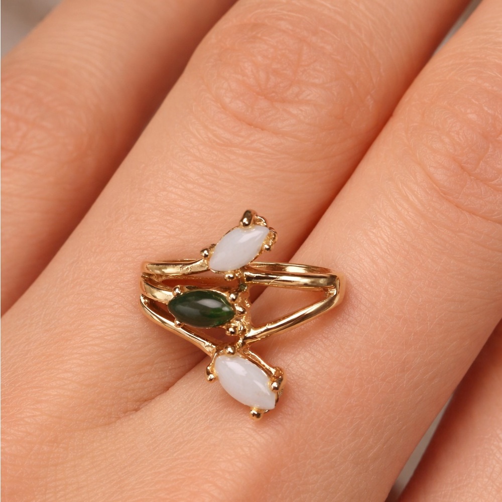 Opal and Jade ring Heavy, gold electroplated, Size 5